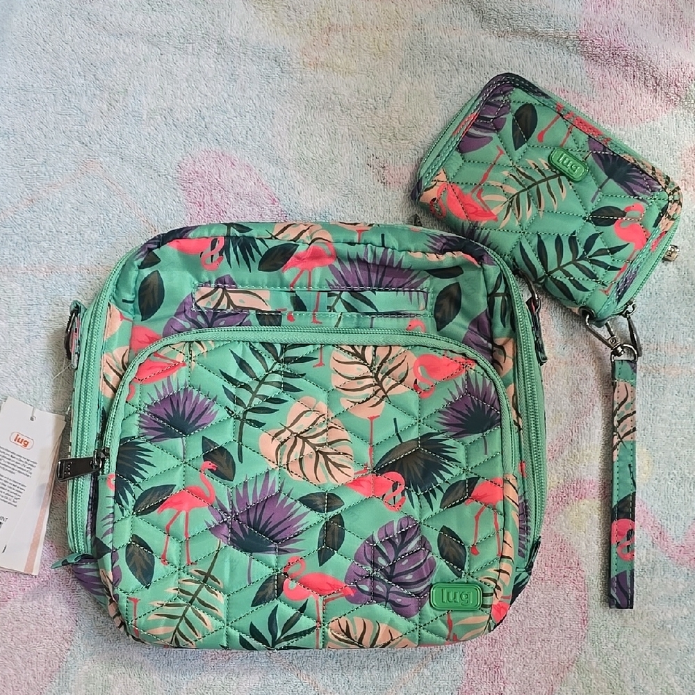 Lug Ranger Mint Flamingo  Green and Pink Crossbody Bag with Tropical Print